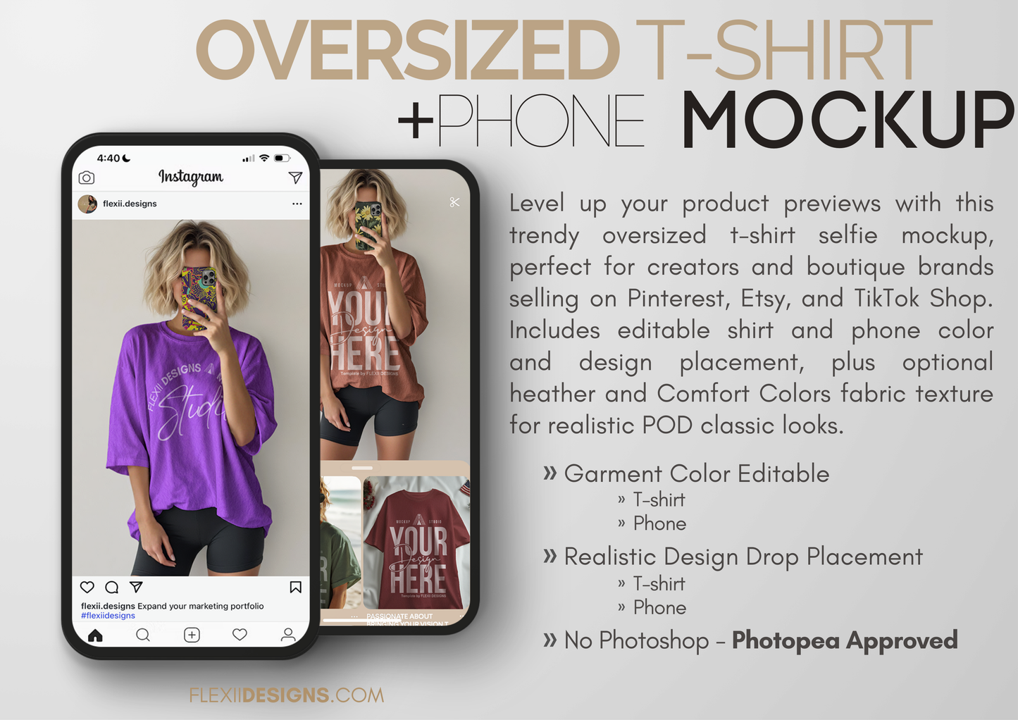 Oversized Slouchy Tee Selfie Mockup | PSD for Pinterest & TikTok Shop