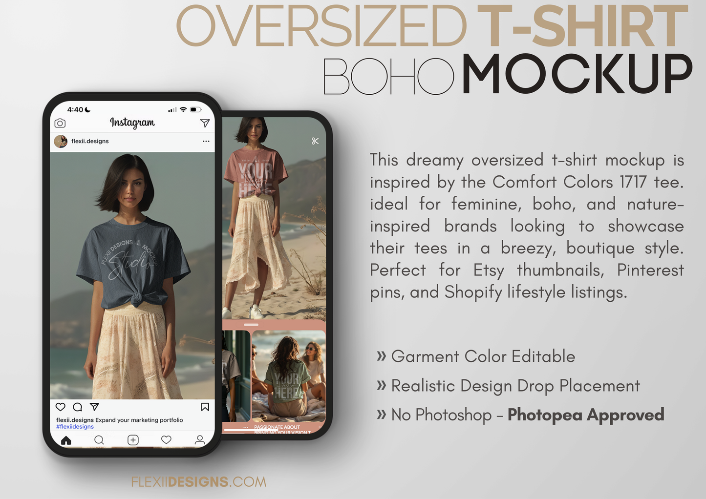 Oversized Tee Mockup With Front Knot | PSD Template for Etsy & Pinterest