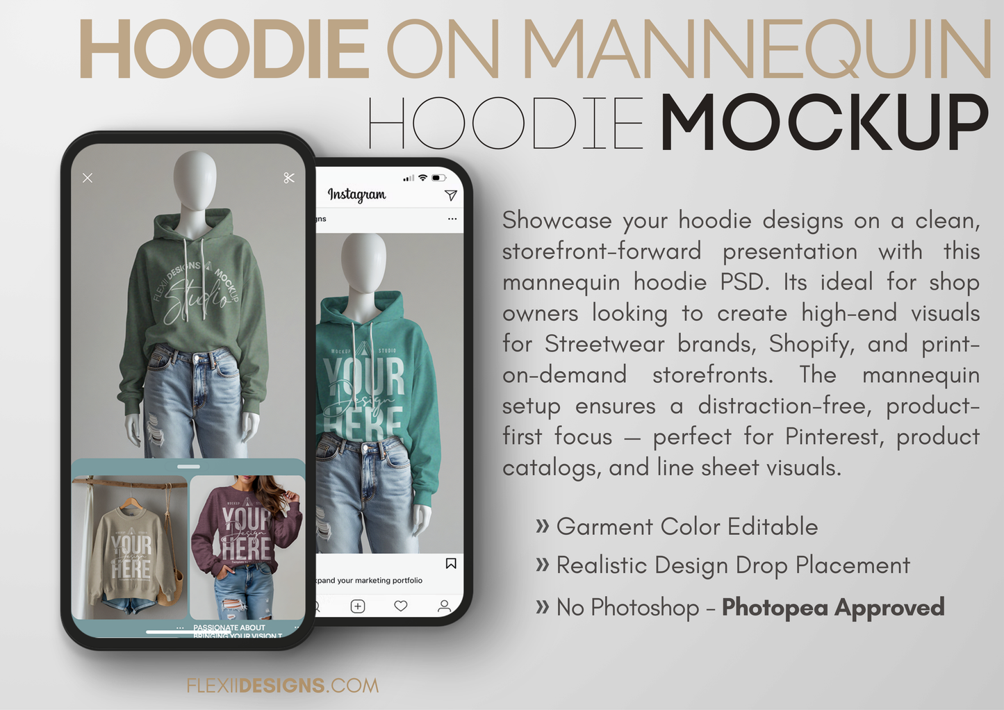 Hoodie Mockup on Mannequin | Storefront PSD Template for Boutique Brands
