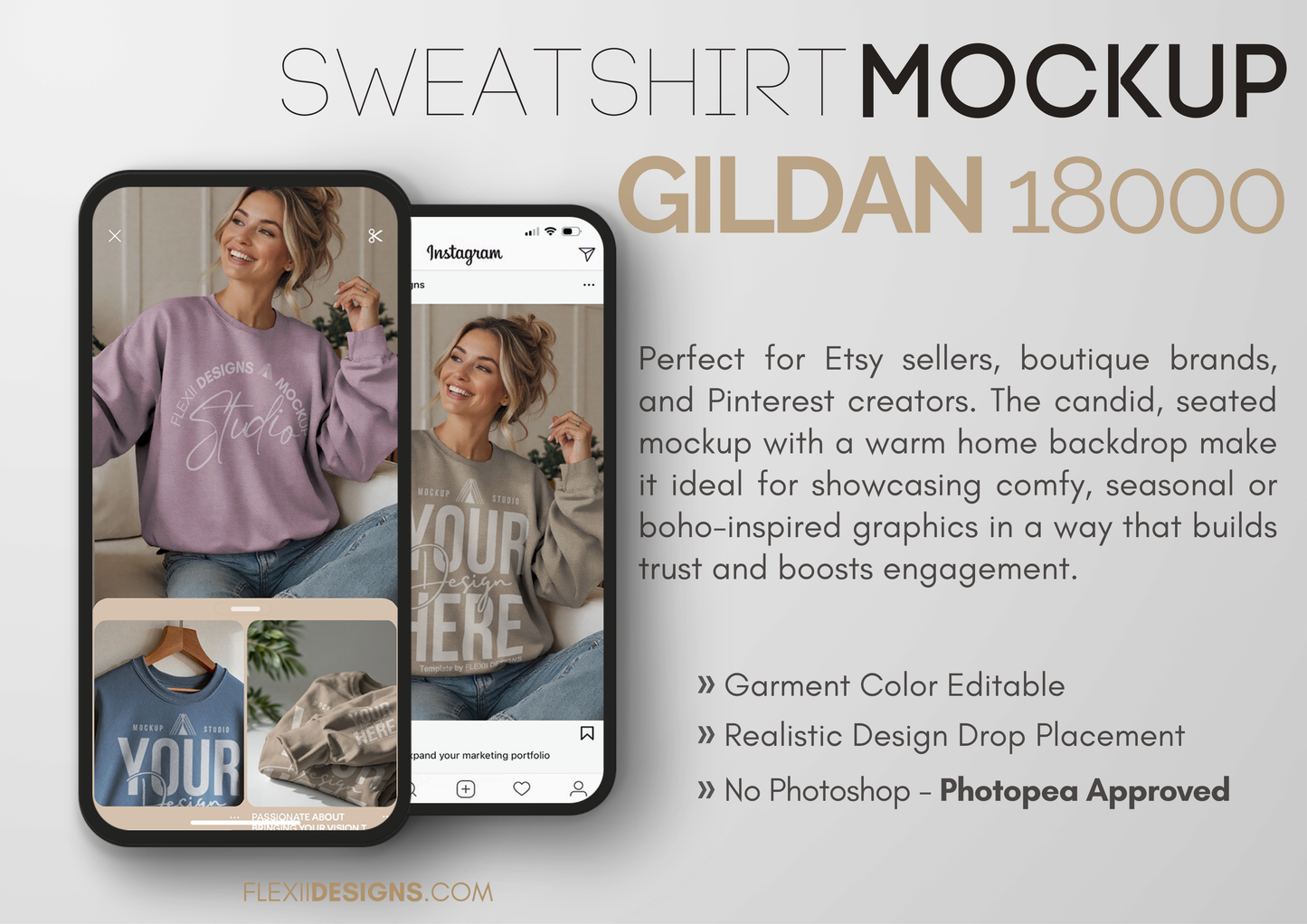 Gildan 18000 PSD Template | Etsy Mockup | Pinterest & Boutique PSD
