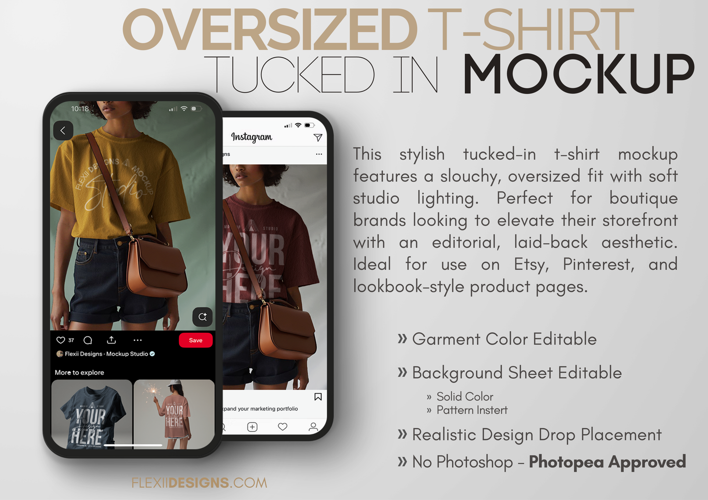 Slouchy Tucked In T-shirt Mockup | Oversized PSD Template for Boutique Brands