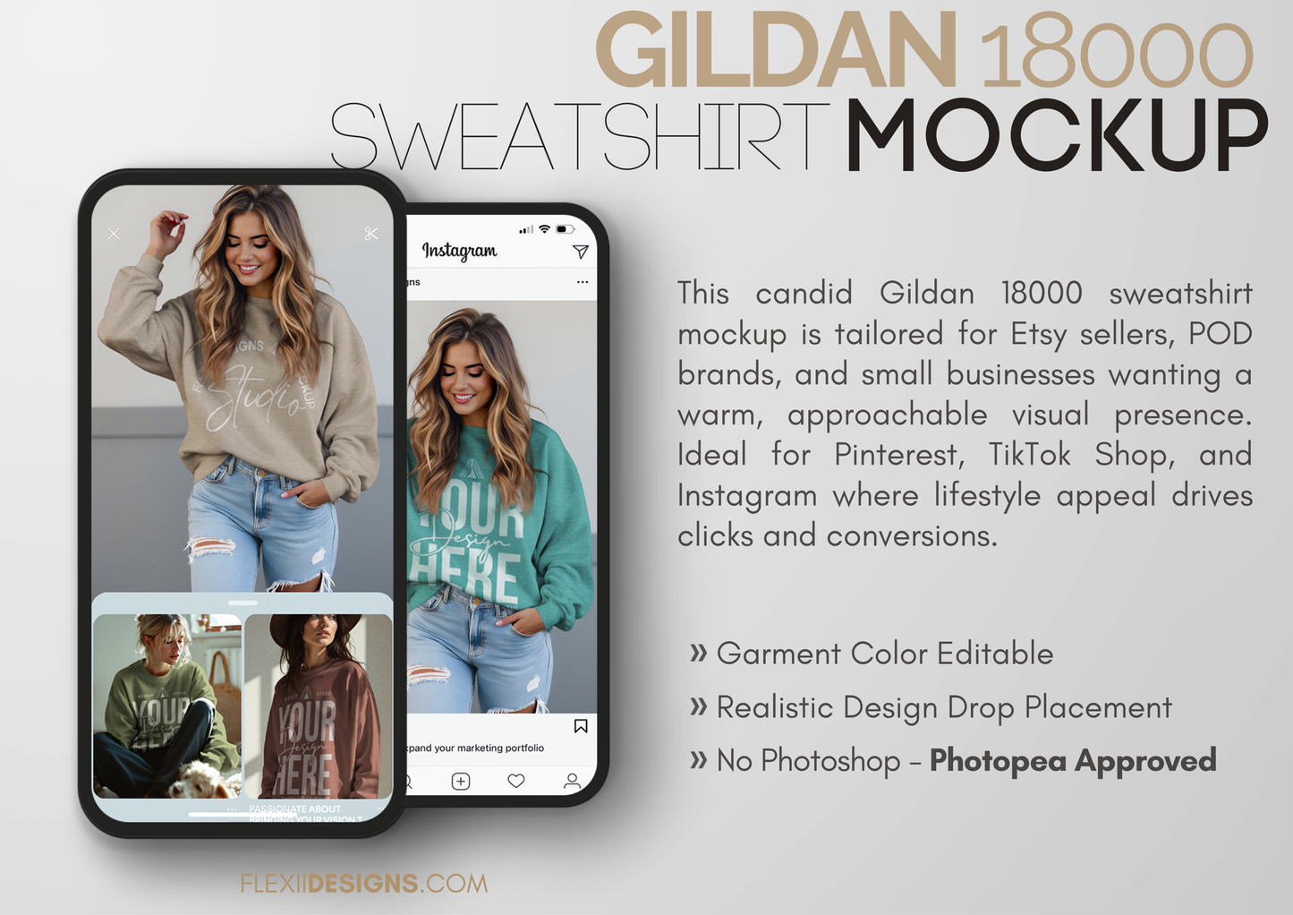 Gildan 18000 Mockup | Candid Pullover PSD Template for Etsy & Pinterest