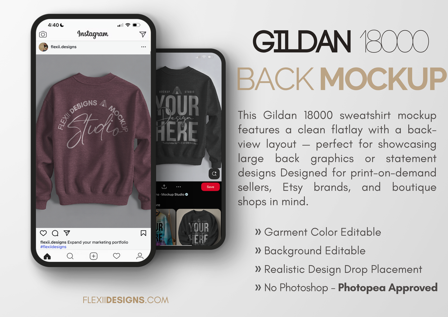 Gildan 18000 Mockup | Back View Flatlay Sweatshirt | PSD for Etsy, POD & Shopify