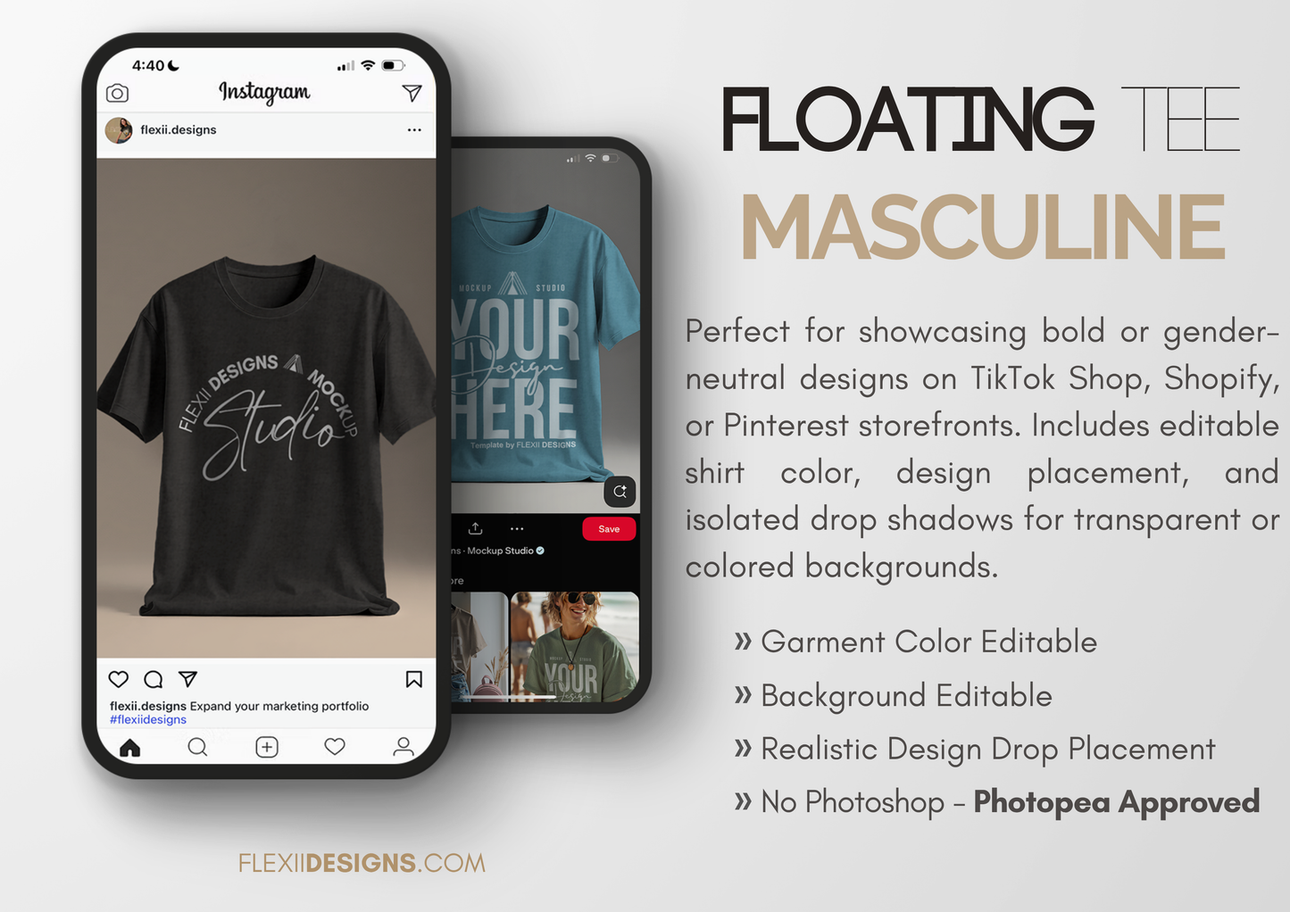 Floating T-shirt Mockup | Masculine Fit Tee | Storefront PSD Template