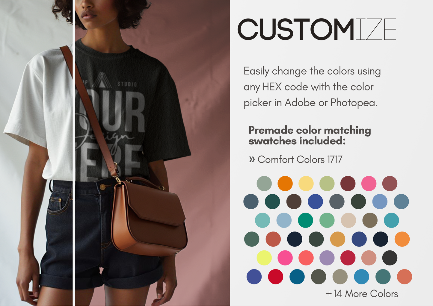 Slouchy Tucked In T-shirt Mockup | Oversized PSD Template for Boutique Brands