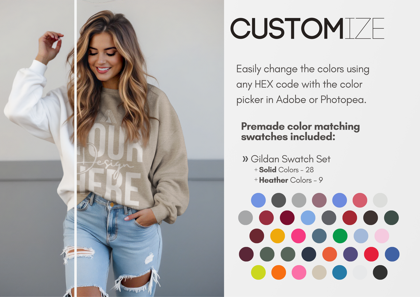 Gildan 18000 Mockup | Candid Pullover PSD Template for Etsy & Pinterest
