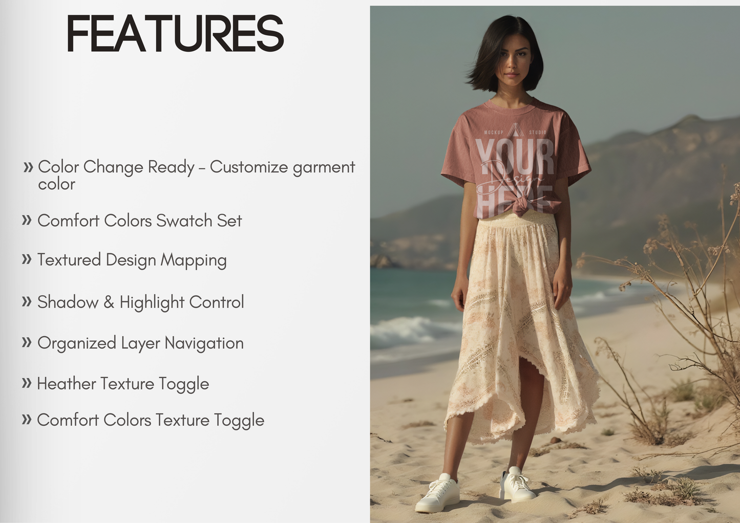 Oversized Tee Mockup With Front Knot | PSD Template for Etsy & Pinterest