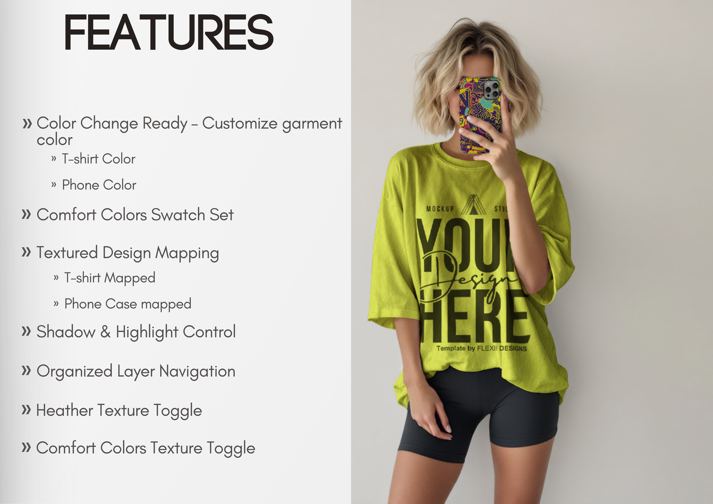 Oversized Slouchy Tee Selfie Mockup | PSD for Pinterest & TikTok Shop