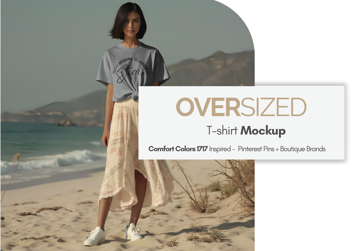 Oversized Tee Mockup With Front Knot | PSD Template for Etsy & Pinterest