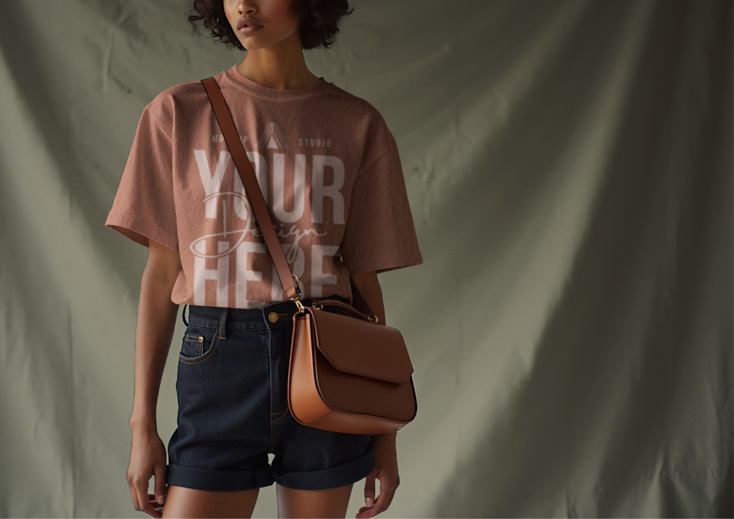 Slouchy Tucked In T-shirt Mockup | Oversized PSD Template for Boutique Brands