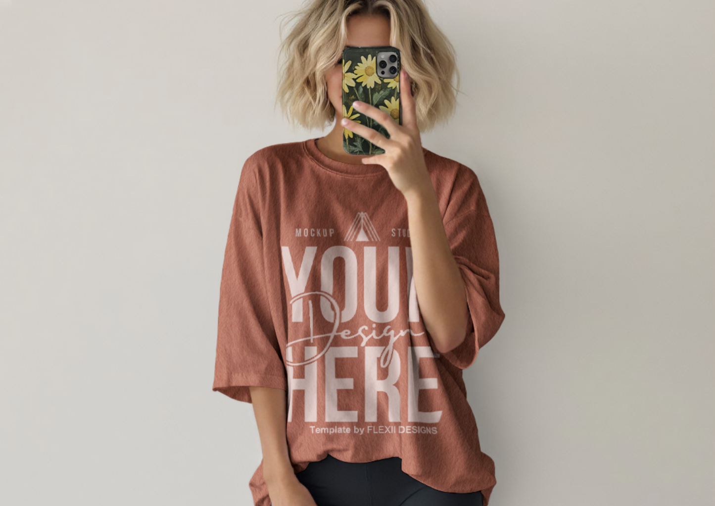 Oversized Slouchy Tee Selfie Mockup | PSD for Pinterest & TikTok Shop