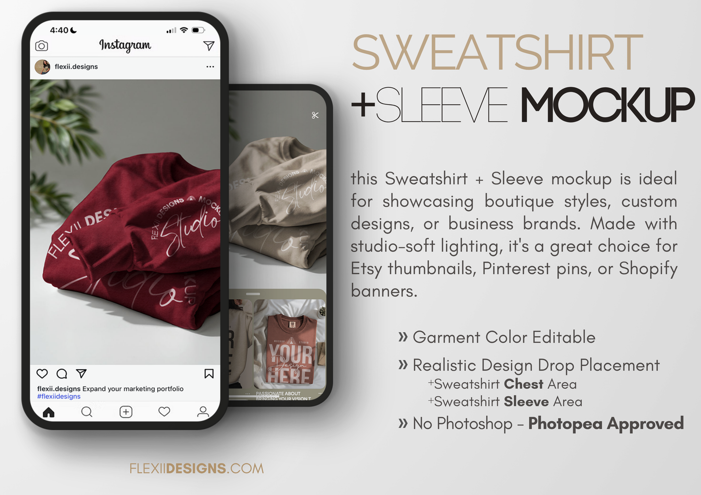 Folded Crewneck Mockup | Sweatshirt And Sleeve Mockup for Custom Etsy Sellers