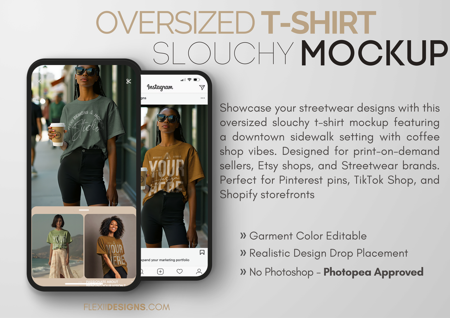 Oversized Slouchy T-Shirt Mockup | Female Model Street Style
