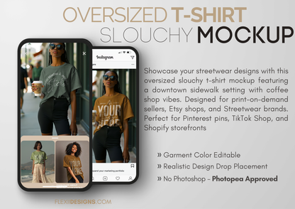 Oversized Slouchy T-Shirt Mockup | Female Model Street Style