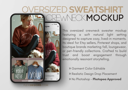 Crewneck Sweater Mockup | Oversized Sweater PSD | Pullover Template