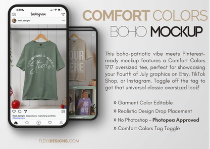 Comfort Colors Hanging PSD | Boho July 4th Theme | Oversized Tee PSD