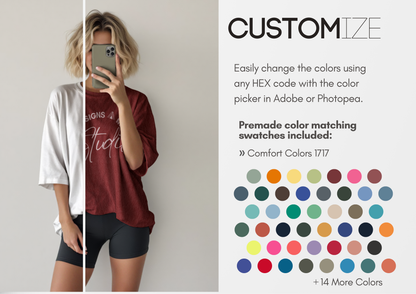 Oversized Slouchy Tee Selfie Mockup | PSD for Pinterest & TikTok Shop