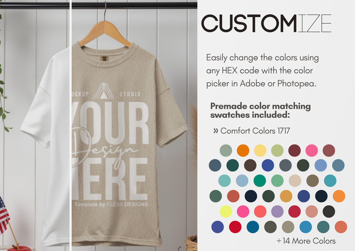 Comfort Colors Hanging PSD | Boho July 4th Theme | Oversized Tee PSD