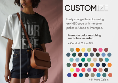 Slouchy Tucked In T-shirt Mockup | Oversized PSD Template for Boutique Brands