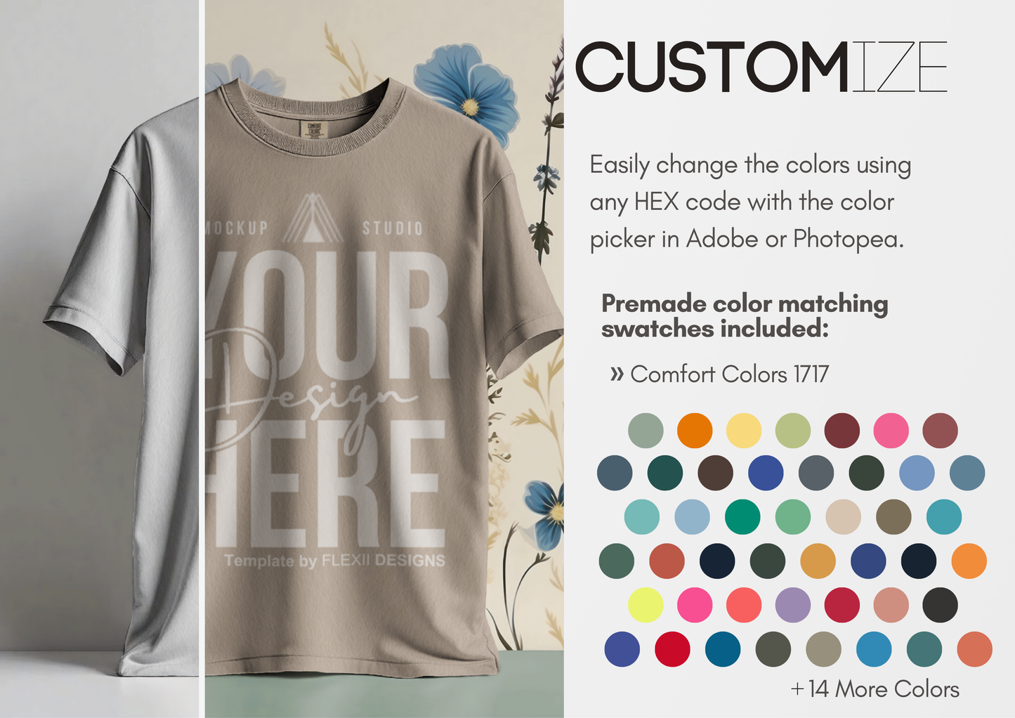 Comfort Colors 1717 Floating T-Shirt Mockup | PSD Template for POD, Etsy, Shopify, Pinterest