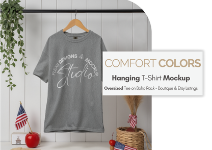 Comfort Colors Hanging PSD | Boho July 4th Theme | Oversized Tee PSD