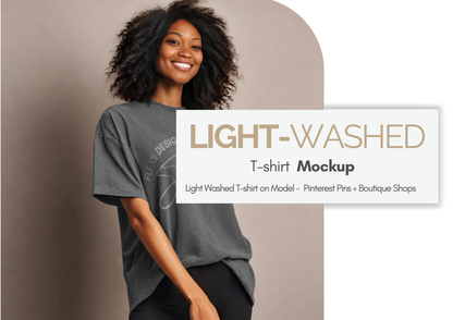 Washed Effect T-Shirt Mockup | Oversized Tee on Model | PSD Template for Acid Washed Tee
