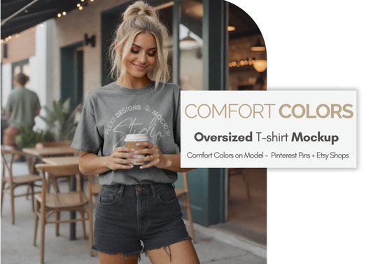 Comfort Colors 1717 T-Shirt Mockup | Candid Lifestyle Model | PSD for POD, Etsy & Shopify