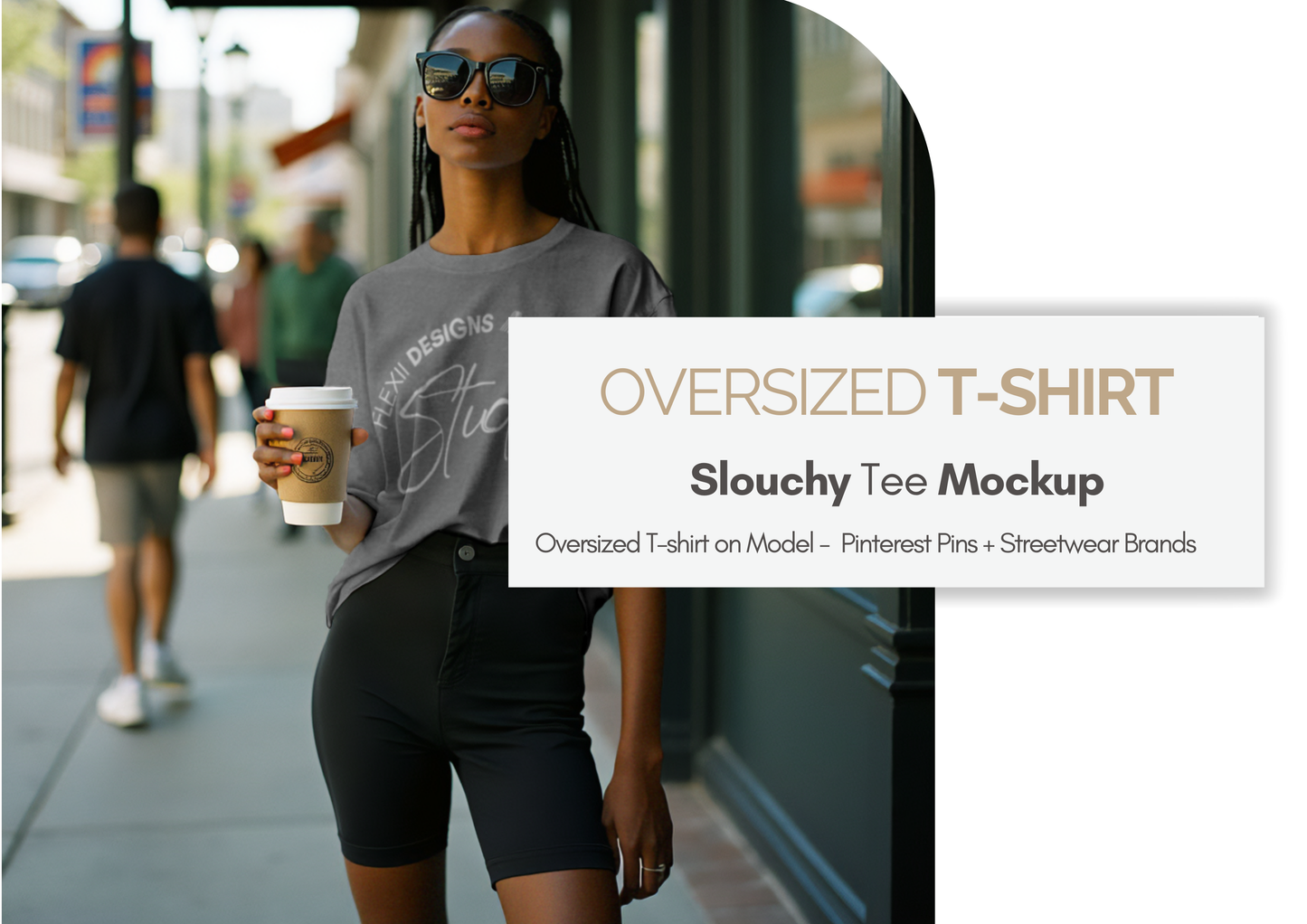 Oversized Slouchy T-Shirt Mockup | Female Model Street Style