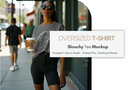 Oversized Slouchy T-Shirt Mockup | Female Model Street Style