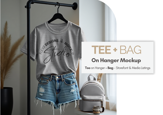 T-Shirt Mockup on Hanger Rack | PSD Template with Editable Backpack
