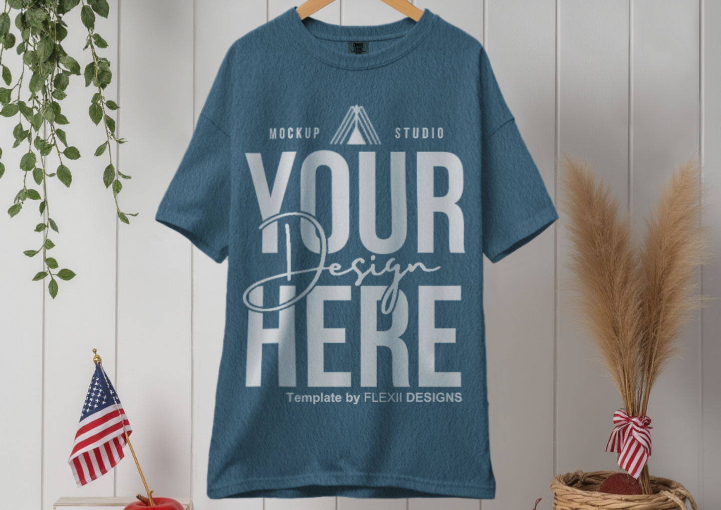 Comfort Colors Hanging PSD | Boho July 4th Theme | Oversized Tee PSD