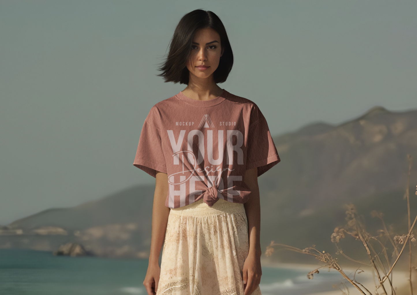Oversized Tee Mockup With Front Knot | PSD Template for Etsy & Pinterest