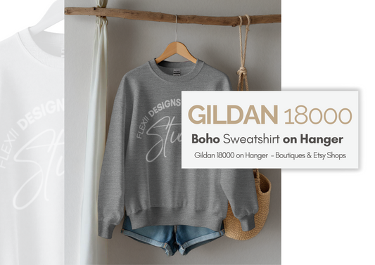 Gildan 18000 Sweatshirt Mockup | Hanging Flatlay PSD for Etsy & AOP Sellers