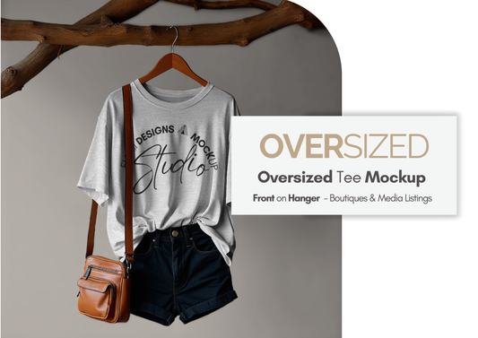 Oversized T-Shirt Hanger Mockup | Rustic Boho Styling | PSD for POD & Boutiques